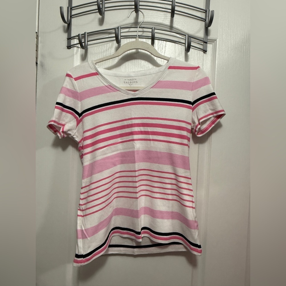 Talbots Shirt Womens Petite Mp White Pink Outdoors Comfort Casual Classic Stripe